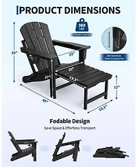 gaomon All-Weather Hdpe Outdoor Folding Adirondack Rocking Chair with Retractable Ottoman for patios, Decks