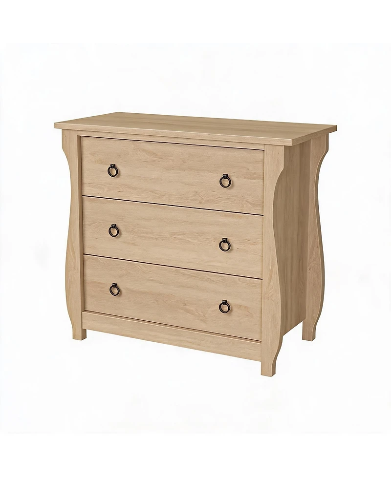 homfan 3 Drawer Dresser for Bedroom Chest of Drawers with Metal Ring Pull Handles, Wooden Storage for Living Room Entryway Hallway