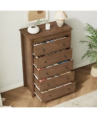 homfan Fluted Nightstand with 5 Drawers – Modern Wooden Bedside Table with Storage, Night Stand for Bedroom