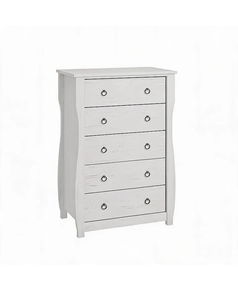 homfan 5-Drawer Dresser for Bedroom – Modern Wood Chest with Large Storage, 45 Inch Tall Organizer Cabinet with Metal Ring Handles for Closet