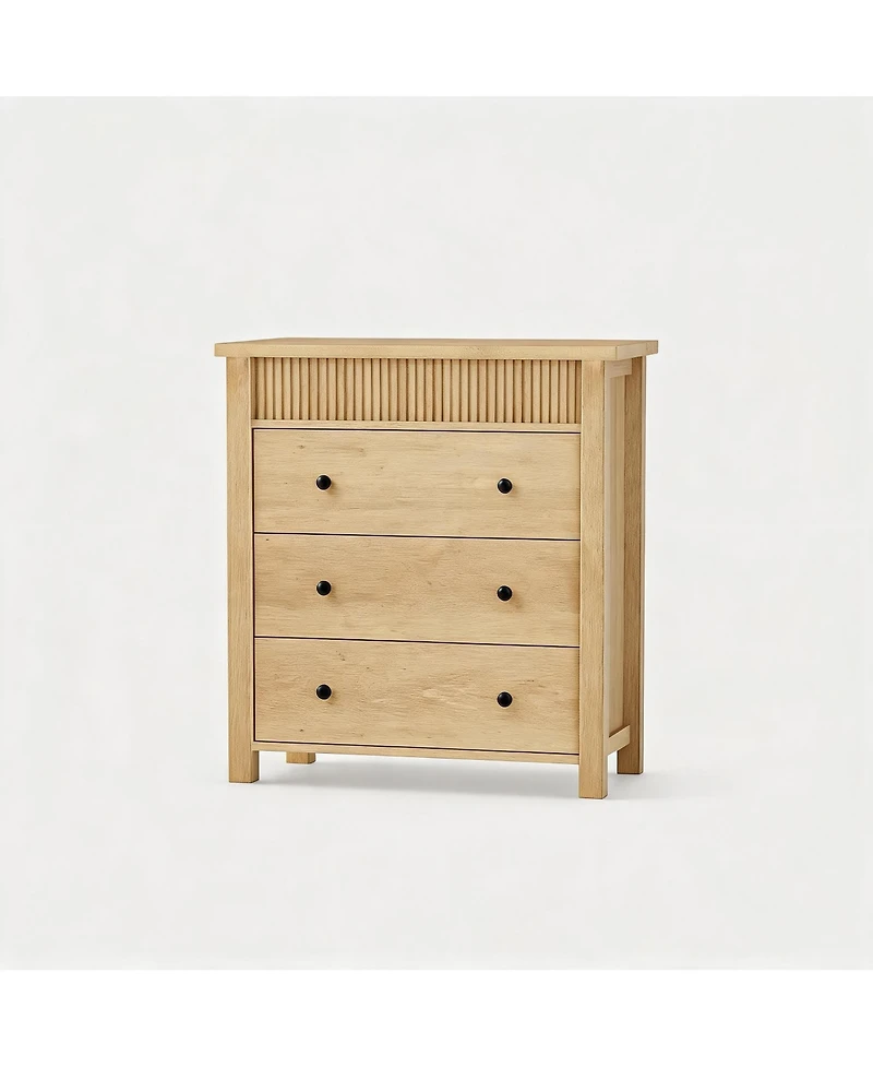homfan 3 Drawer Dresser for Bedroom Nightstand Wooden Chest of Drawers, Fluted End Table, Storage Organizer for Living Room, Hallway and Entryway