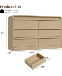 homfan Farmhouse Tv Stand for 75 Inch Tv – Entertainment Center with 6 Storage Drawers and Curved Design, Wooden Media Console for Living Room