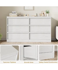 homfan 6-Drawer Storage Dresser Wide Antique Chest of Drawers for Clothes, Linens and Bedroom Organization
