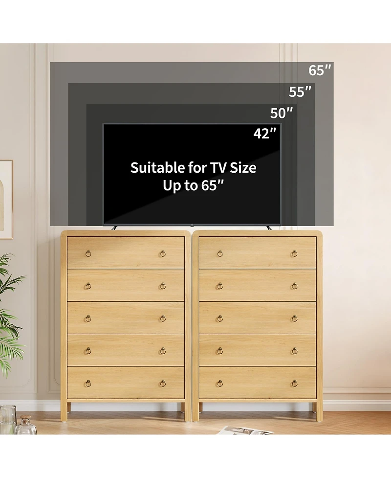 homfan 5-Drawer Storage Dresser Round Corner Vertical Cabinet for Bedroom or Entryway