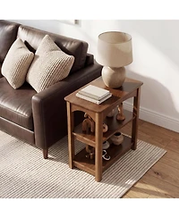 Tribesigns 3-Tier Solid Wood End Table Set of 2, Narrow Side Table with Storage Shelves, Solid Wood Sofa Side Table, Slim Nightstand Bedside Table