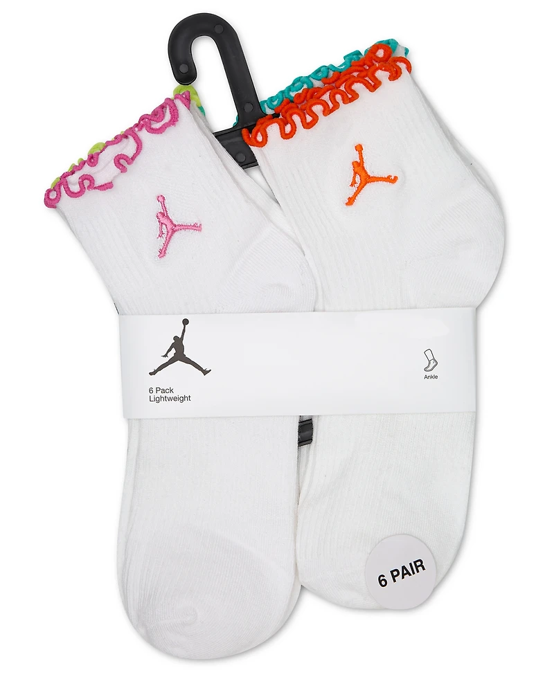 Jordan Girls' 9-11 Lettuce Edge Ankle Socks, 6-Pack