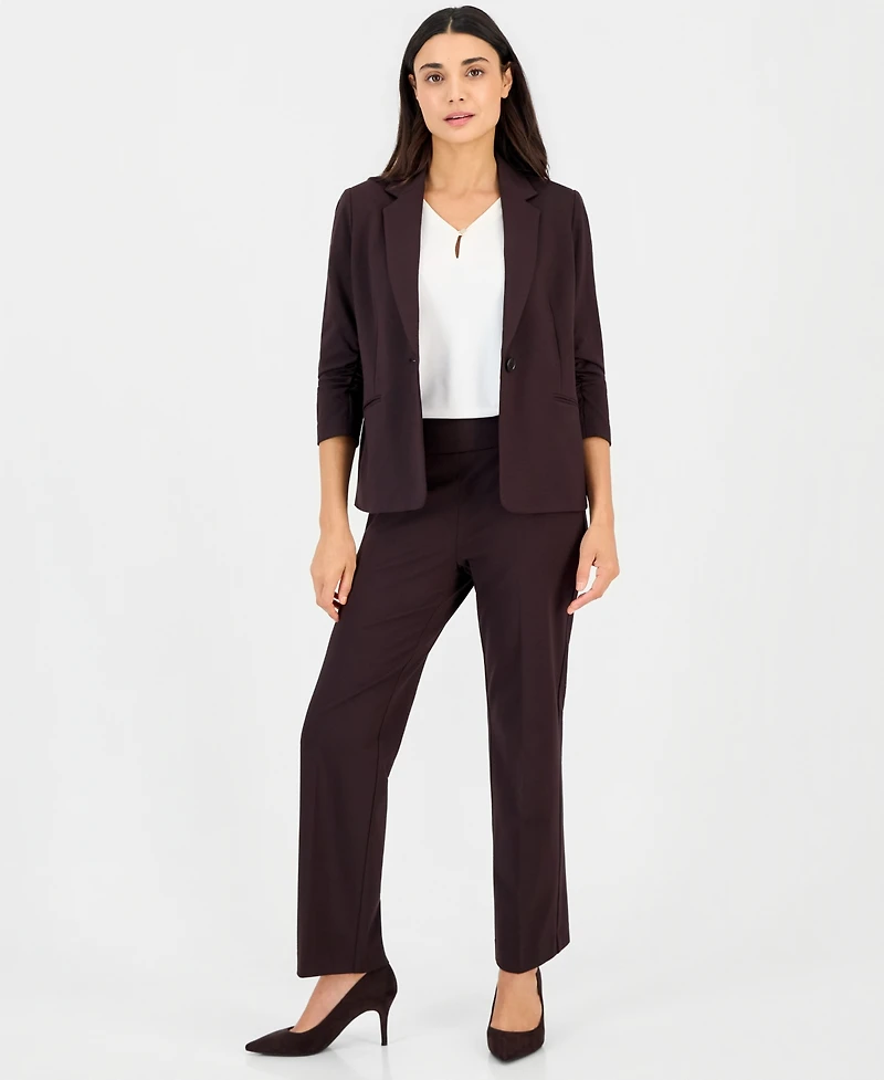 Anne Klein Essentials Women's Petite Notch Collar Scrunch-Sleeve Blazer