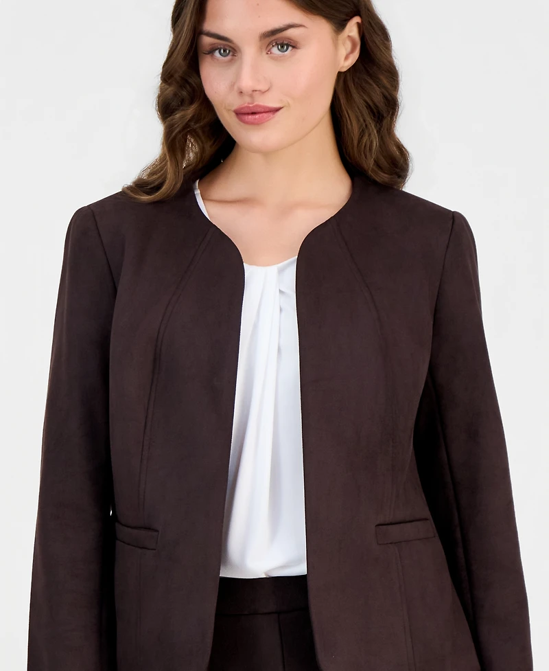 Anne Klein Essentials Petite Scuba Suede Open-Front Jacket