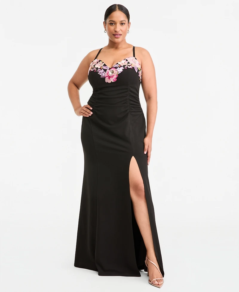Emerald Sundae Plus Scuba Body-Con Sequined Embroidery Gown