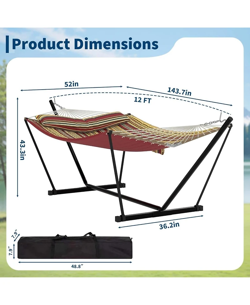 gaomon 2 Person Outdoor Hammock with Stand, Heavy Duty Portable Double Hammock with Balance Rope, Max 450 Lbs Capacity for Patio, Backyard