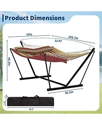 gaomon 2 Person Outdoor Hammock with Stand, Heavy Duty Portable Double Hammock with Balance Rope, Max 450 Lbs Capacity for Patio, Backyard