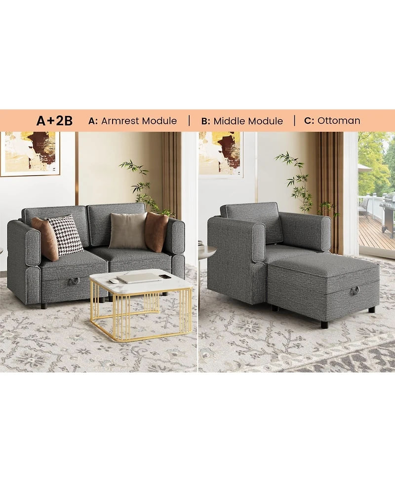 gaomon Loveseat Sofa with Storage Seat Modern 2-Seater Couch Modular Sectional Sofa for Living Room Small Apartment.