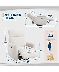 homfan Power Recliner Chair, Pu Leather Swivel Rocker with Usb Ports, Nursery Glider Reclining Sofa Ergonomic Lounge for Living Room
