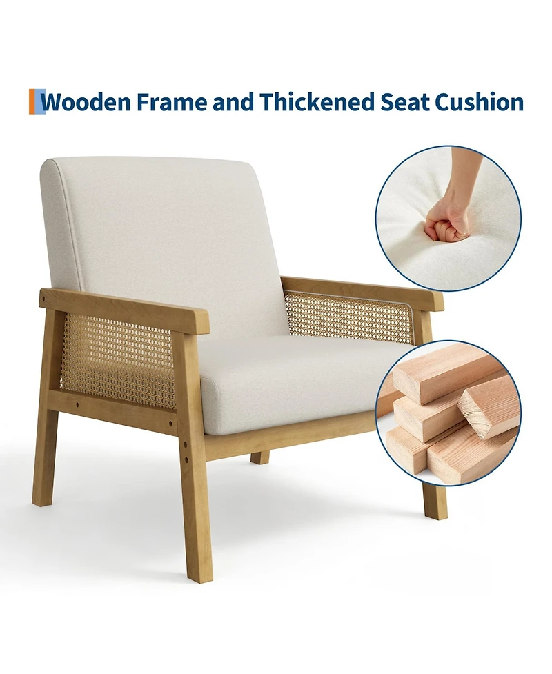 homfan Modern Rattan Accent Chair for Living Room – Upholstered Sofa with High Back Wooden Frame Comfortable Reading Leisure