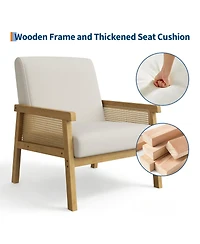 homfan Modern Rattan Accent Chair for Living Room – Upholstered Sofa with High Back Wooden Frame Comfortable Reading Leisure