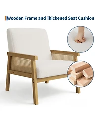 homfan Modern Rattan Accent Chair for Living Room – Upholstered Sofa with High Back – Wooden Frame – Comfortable Reading Leisure Chair