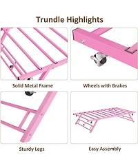 gaomon Trundle Bed Twin with Lockable Wheels, Pop Up Twin Trundle Bed, Sturdy Metal Foldable Bed Frame for Living Room, Bedroom and Guest Room