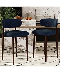 gaomon Set of 2 Upholstered Bar Stools, 26 Inch Counter Height Stools with Wood Legs, Kitchen Island Back, Linen Fabric, Curved Back