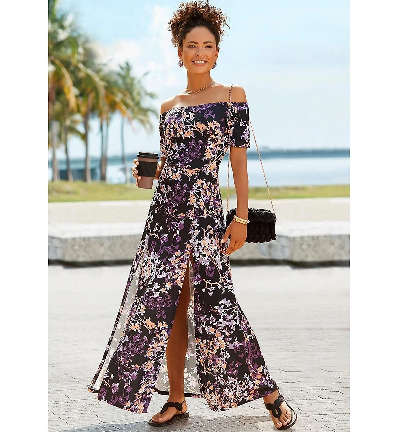 Lascana Women's Floral Off Shoulder Maxi Dress