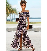 Lascana Women's Floral Off Shoulder Maxi Dress