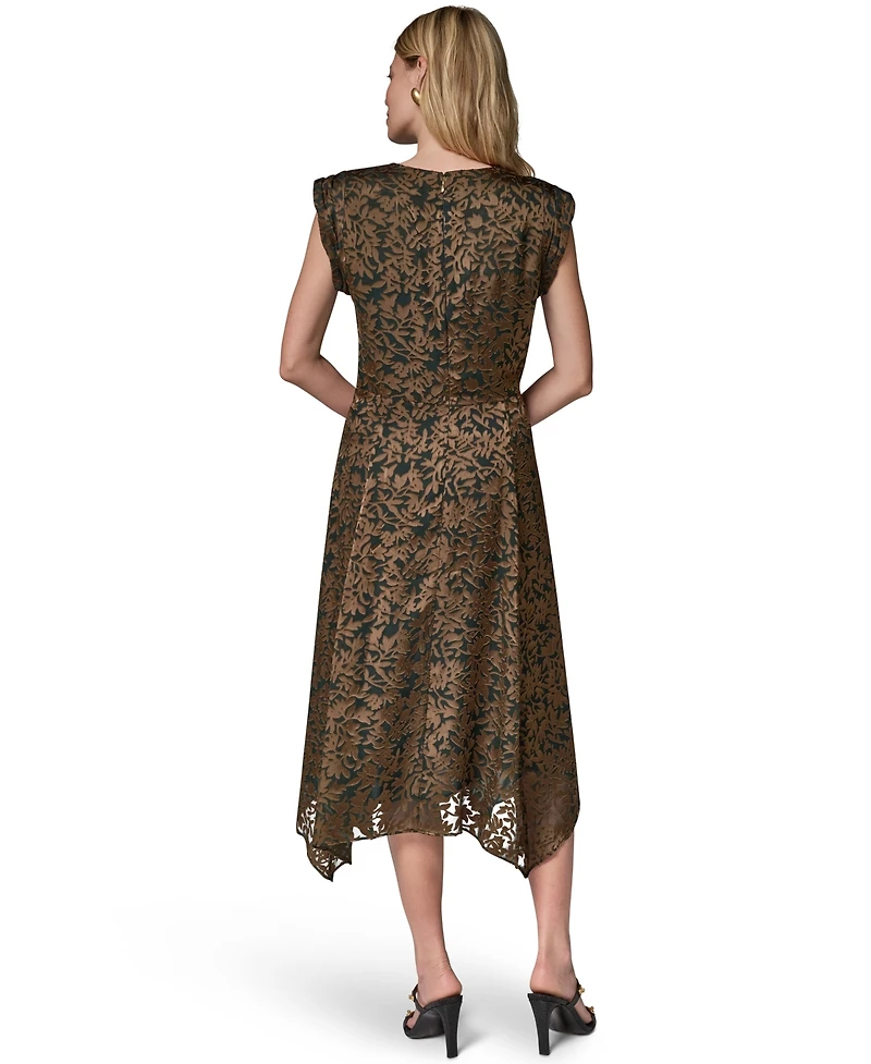 Donna Karan New York Women's Floral Vine Burnout Cowl Neck Dress