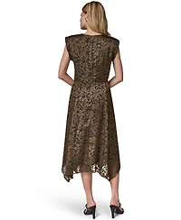 Donna Karan New York Women's Floral Vine Burnout Cowl Neck Dress