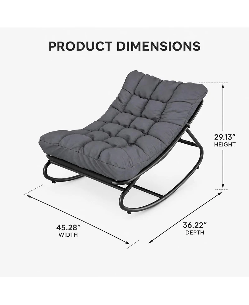 Gaomon Outdoor Rocking Chair with Padded Cushion - Foldable Patio Rocker, Portable Lawn Chair with Iron Frame for Porch and Garden, Dark Gray