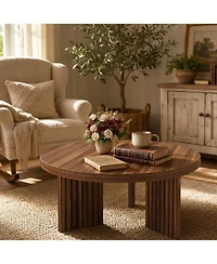 gaomon 33.5-Inch Round Wood Coffee Table for Small Spaces, Living Room Center Table