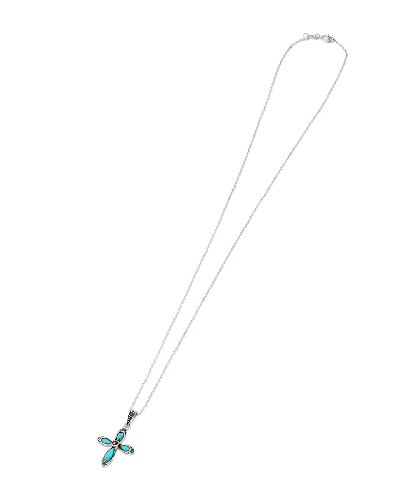 Macy's Simulated Turquoise Marcasite Cross 18" Pendant Necklace