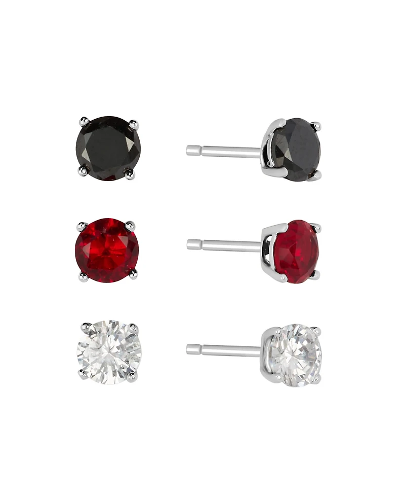 Macy's 5mm Cubic Zirconia Red, Clear and Black Trio Stud Earrings