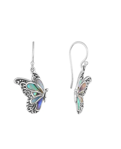 Macy's Abalone Imitation Pearl Oxidized Butterfly Drop Earrings