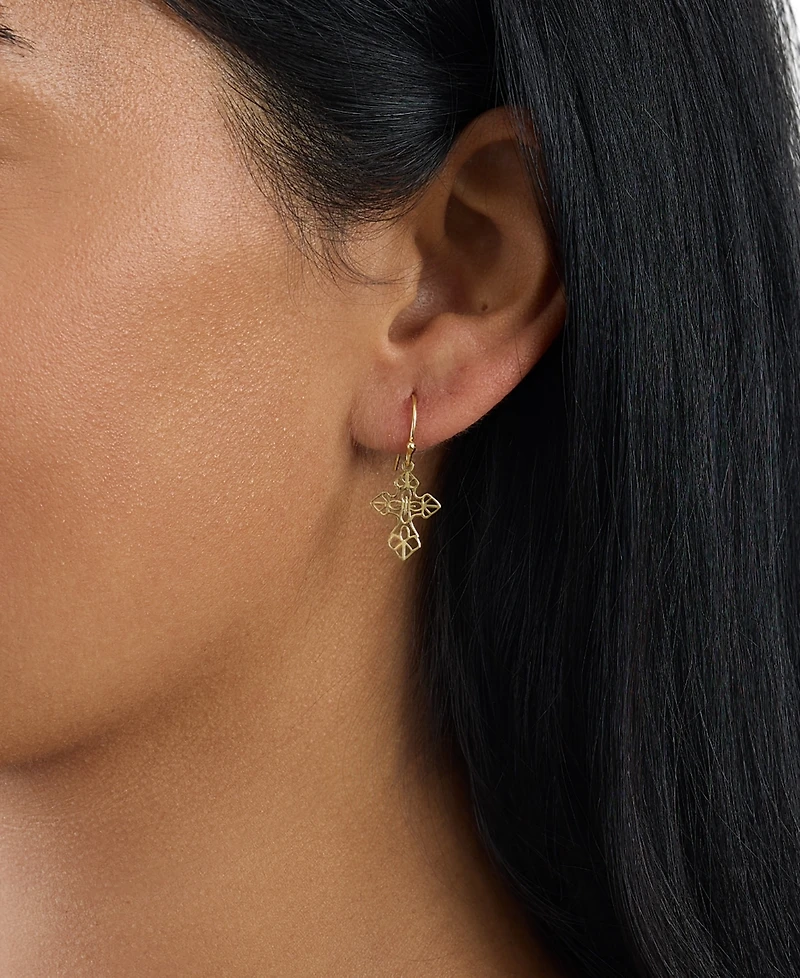 Macy's 14k Gold Over Laser Cut Cross Drop Earrings
