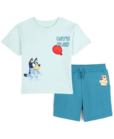 Bluey Boys Bingo Vintage Drop Shoulder T-Shirt and Shorts Outfit Set to