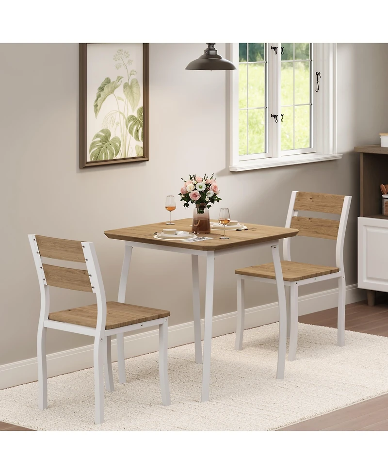 homfan 3 Piece Dining Table Set for 2 Space Saving Kitchen Furniture with Metal Frame, Upholstered Chairs Ideal for Small Spaces, Apartment