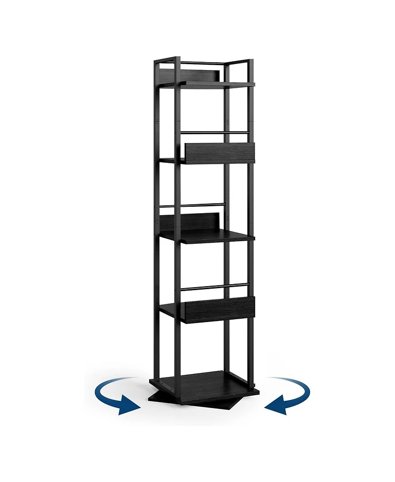 gaomon 5-Tier Rotating Corner Bookshelf Industrial Storage Wood for Small Space