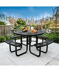 homfan Heavy Duty Metal Picnic Tables with Umbrella Hole, 46" Round Top Table Coated Steel Commercial Grade Furniture Set Weather and Rust Resistant