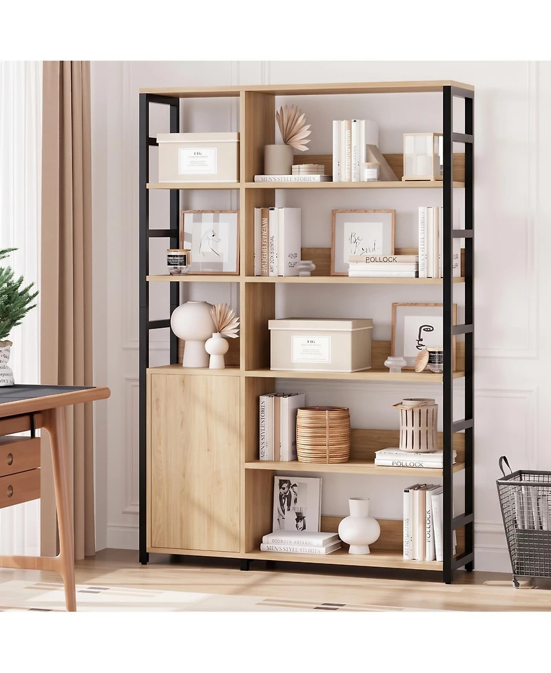 gaomon 5 Tier Bookshelf with Doors - 71.1" Industrial Display Standing Shelf Rack with Shelves and Metal Frame for Living Room, Office