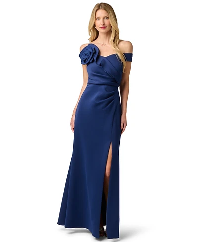 Adrianna Papell Women's Off-the-Shoulder Scuba Gown Dress