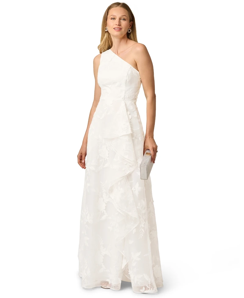 Adrianna Papell Women's Embroidered Ruffle Gown