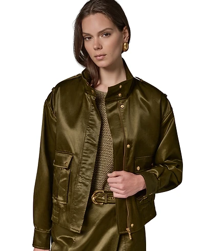 Donna Karan New York Women's Glazed Cotton Zip-Front Jacket