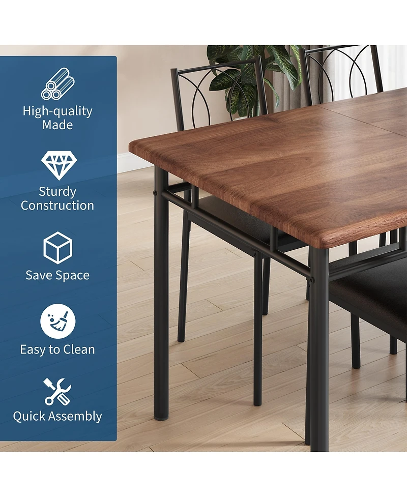 homfan Space-Saving 5-Piece Dining Table Set for 4 Farmhouse Style Wood with Upholstered Chairs