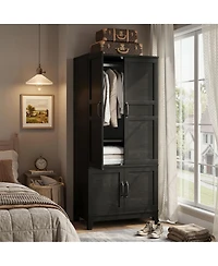 homfan Spacious Modern Wooden Wardrobe, 71"/72" Tall Freestanding Cabinet with 2-4 Doors, 2 Drawers, Adjustable Shelves, Hanging Rod, Organizer