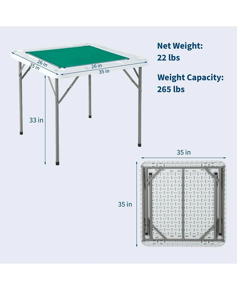 gaomon 4 Player Folding Mahjong Table with Wear-Resistant Tabletop, Portable Square Card Desk and Chip Trays for Mahjong Poker Puzzles
