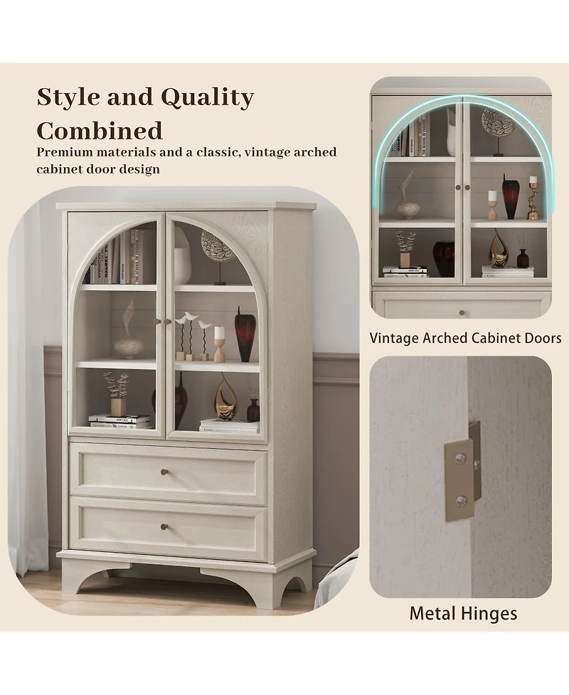 Streamdale Furniture Glass Door Display Cabinet with 2 Drawers and Adjustable Shelf