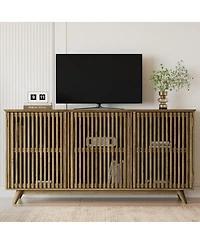 Streamdale Furniture 58.86" Solid Pine Mid-Century Modern Tv Stand with Adjustable Shelf