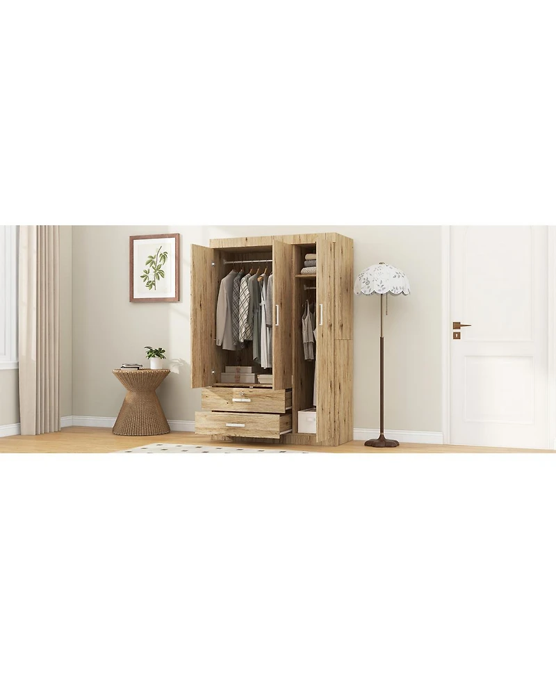 Streamdale Furniture 3-Door Storage Armoire with 2 Drawers and 2 Hanging Rods, Sonoma Oak