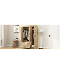Streamdale Furniture 3-Door Storage Armoire with 2 Drawers and 2 Hanging Rods, Sonoma Oak