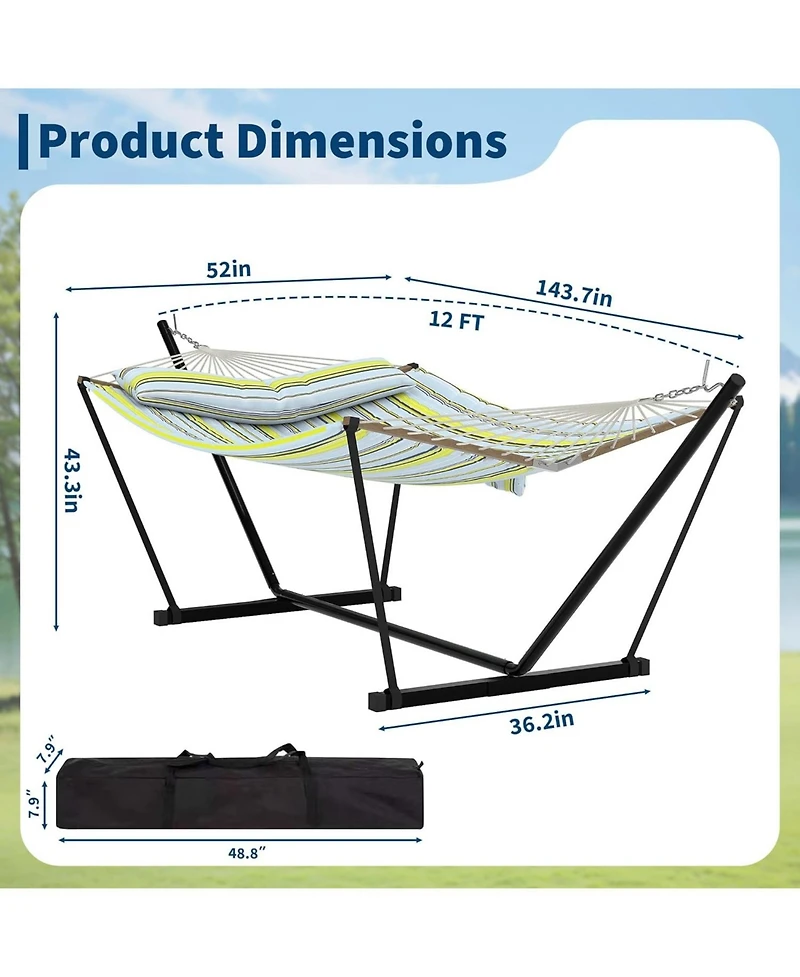 gaomon 2 Person Outdoor Hammock with Stand, Heavy Duty Portable Double Hammock with Balance Rope, Max 450 Lbs Capacity for Patio, Backyard