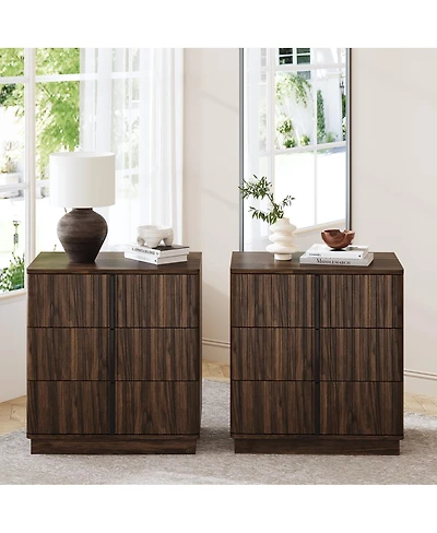 Streamdale Furniture Vintage 3-Drawer Vertical Stripe Nightstand