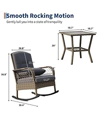 gaomon 3 Piece Outdoor Wicker Rocking Chair, Weather Resistant Wicker with Table for Porch, Backyard, Garden and Patio